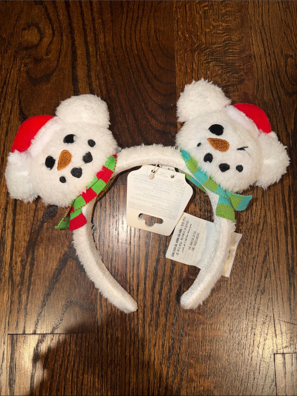 Disney White Snowman Plush Headband with Red and Green Accents